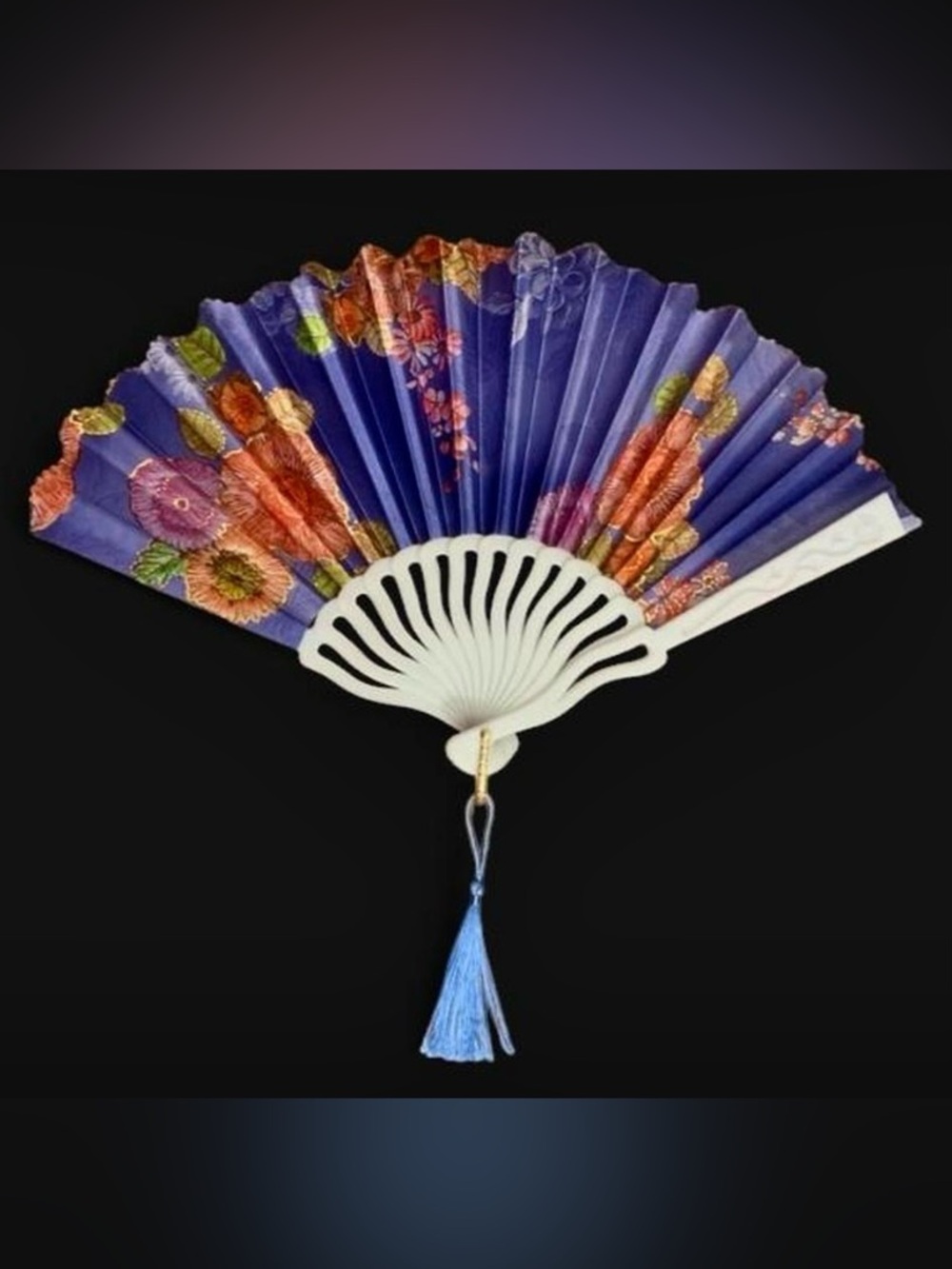 Vintage Floral Folding Fan Accessory with Tassel